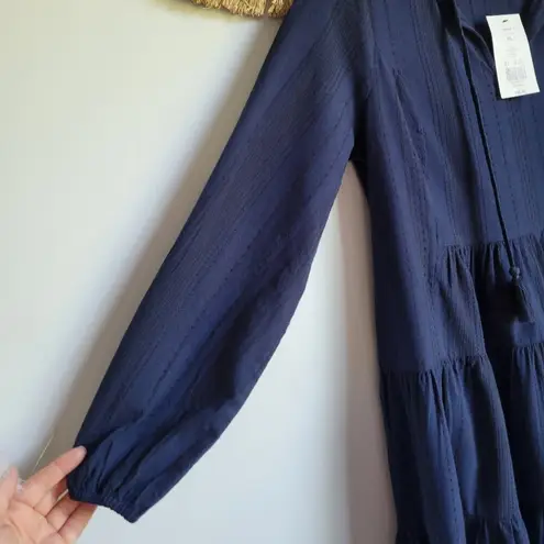 Crown & Ivy, New Navy Blue Embroidered Tassel Peasant Dress Size Large Petite