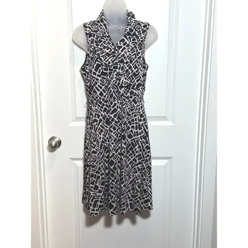 Studio One Womens Sleeveless Ruffle Collared Dress Black White Abstract M Career Size M