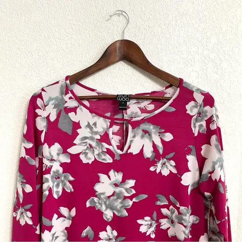 Clara Sun Woo Womens Tunic Top Berry Pink White Asymmetrical Hem Size Small