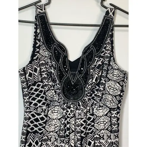 Ronni Nicole RNStudio by Womens Tribal Print Beaded Maxi Dress Black White Small