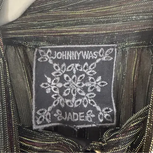 Johnny Was Jade Forever Young Gold Black Striped Silk Long Sleeve Blouse XL