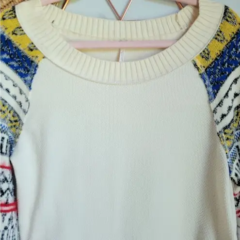 Free People , New Fairground Ivory Thermal Knit Sweater Sleeve Top Size Medium