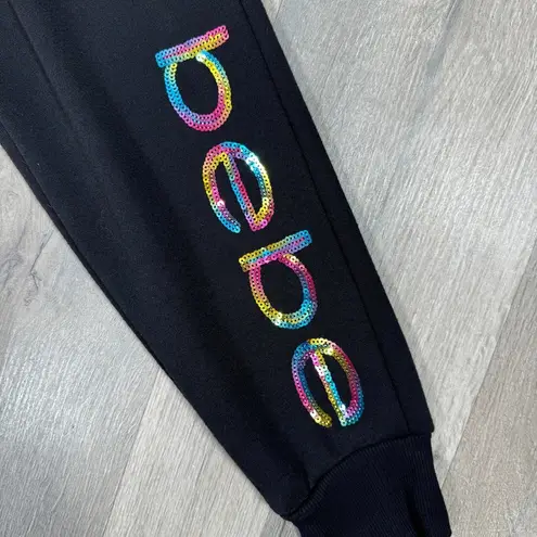 Bebe  Sport Rainbow Sequin Logo Fleece Jogger Pants Black Small