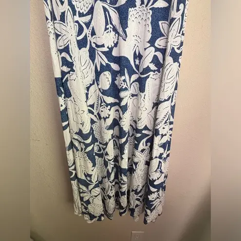Shoreline Blue & White Hawaiian Floral Puff Print Stretch Maxi Tank Dress L