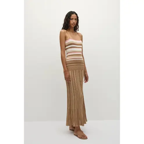 Faithfull the Brand Esenia Knit Dress in Puce Sepia Stripe Small New Womens Maxi