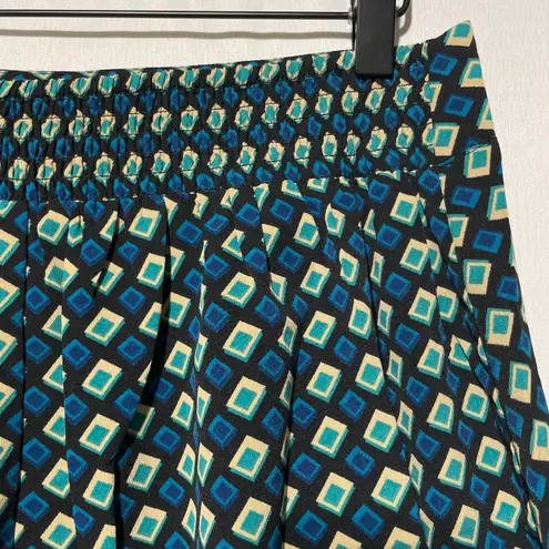 Band Of The Free New Diamond Print Ruffle Mini Skirt Colette Black Teal Size XS