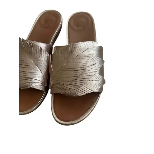 FITFLOP Rose Gold Leather Feather Cut Slide Sandals Size 8 Pink