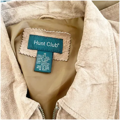 Hunt Club Vintage Women’s Suede 100% Leather Vest Tan Front Pockets Size 16 Zip