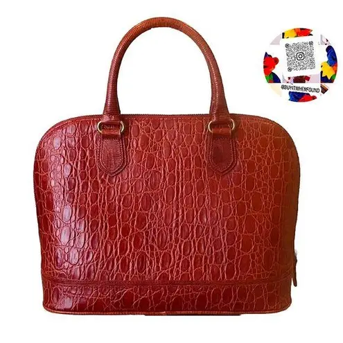 Brahmin Prissy Collection Red Italian Croc Embossed Leather Dome Shaped Satchel