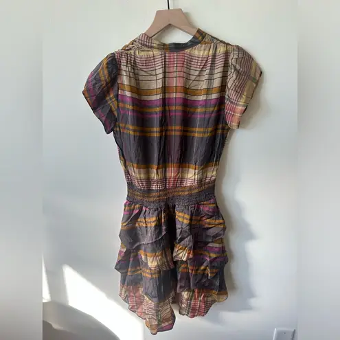 Vertigo Paris NWT Vertigo Brown Tan Striped Dress Layered Skirt Ruffles Split Sleeves XS