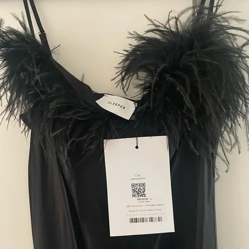NWT Sleeper Boheme Midi Dress size Large L black feathers slip Tuckernuck
