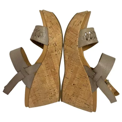 Kork-Ease Sandals Womens 7 Tan Leather Wedge Austin Braid Cork Espadrille Beach