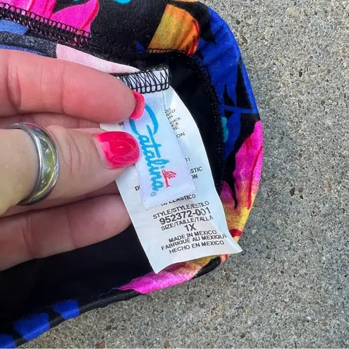 Catalina VTG 90s neon hibiscus tropical floral high rise halter swim bikini 1X