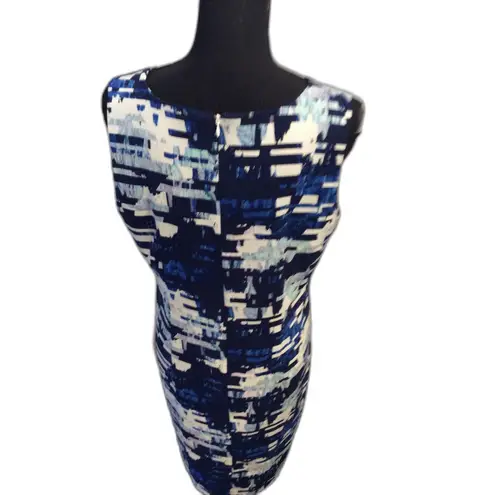 Mario Serrani Italy Navy White Stretch Sleeveless Shift Dress Size 12 EUC