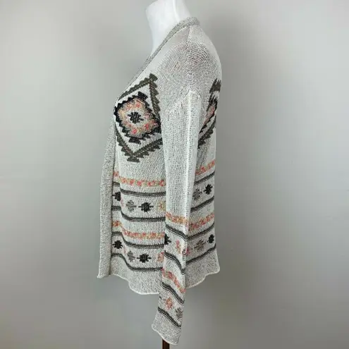 J. Jill Cardigan Sweater XS Knit Aztec Tribal Pattern Open Front Long Sleeve Orange - Image 5
