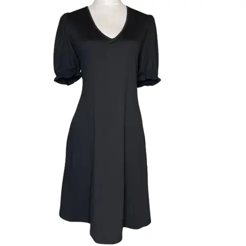 NIVYEE Black Puff Short Sleeve Vneck Mini Midi Dress with Pockets Occasion XL