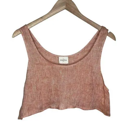Le Kasha Womens Peach Linen Crop Tank Top Size M/L Natural Fibers Pink