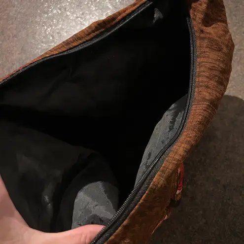 Handmade Boho Floral Embroidered Crossbody Bag Brown Red Patchwork Sling Purse