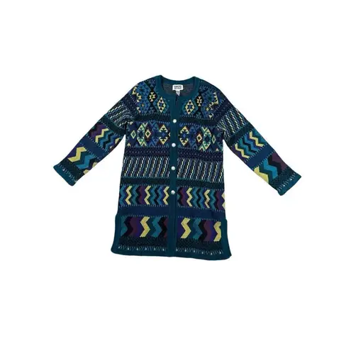 Vintage Chicos Design Southwestern Aztec Retro Print Duster Sweater Cardigan S/M Black