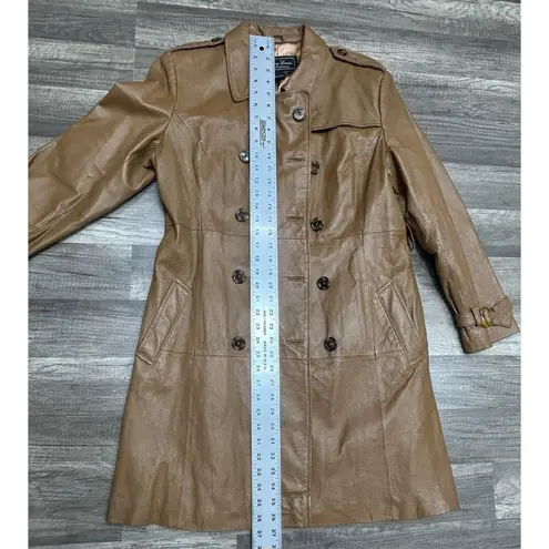 Vintage Jerry Lewis Women's Leather Coat Medium Brown Belted Double Breasted