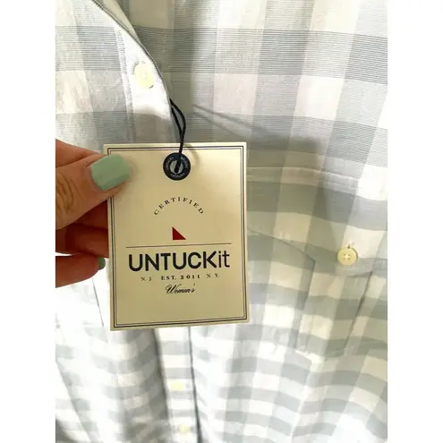 UNTUCKit Plaid Button Down Collared Blouse Shirt Light Blue White Size 0 NEW
