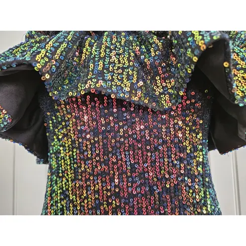 thirty thirty Sequin & Ruffle Mini Dress Iridescent Prom Club Concert Party L M Size L