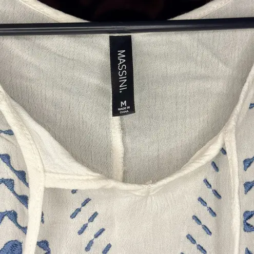 Massini White & Blue Embroidered Flowy Long-Sleeve