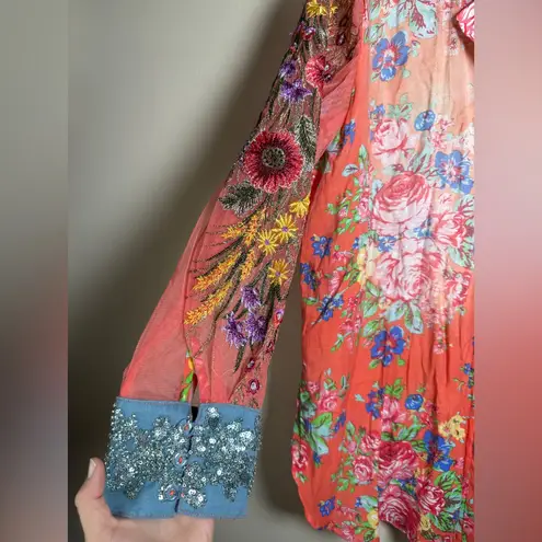 Arrata Silent Journey NWOT Girls Are Young Button Down Mesh Embroidered Top XL Pink