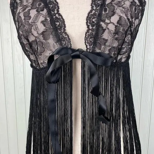 Vintage 60s 70s Black Lace Fringe Lingerie Top Nightie Coquette Showgirl Retro Size undefined