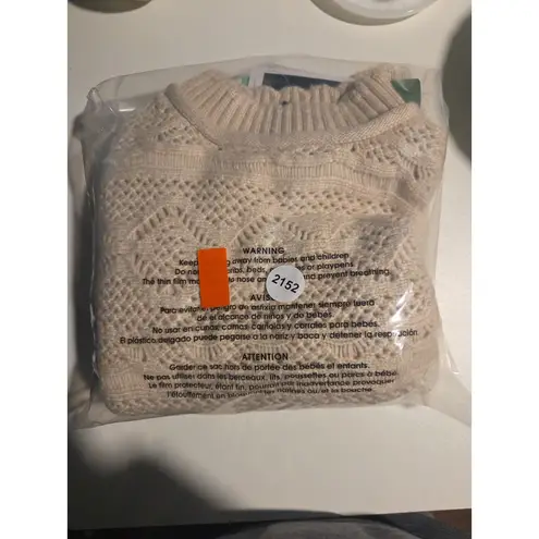 Design History Sweater Cream Crochet Petite Large Pullover Scalloped Neck - Image 7