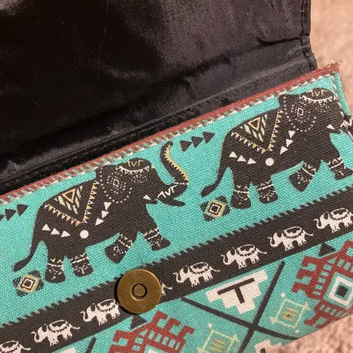 Tribal Aqua Blue Elephant Boho Button Closure Trifold Envelope Wallet Women