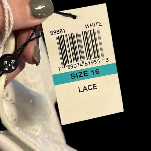 Ronni Nicole Ivory Eyelet Lace Dress with white liner.