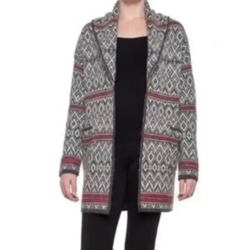 ASPEN Womens Wool Chunky Gray Fair Isle Nordic Open Front Sweater sz M Cabincore Red Size M