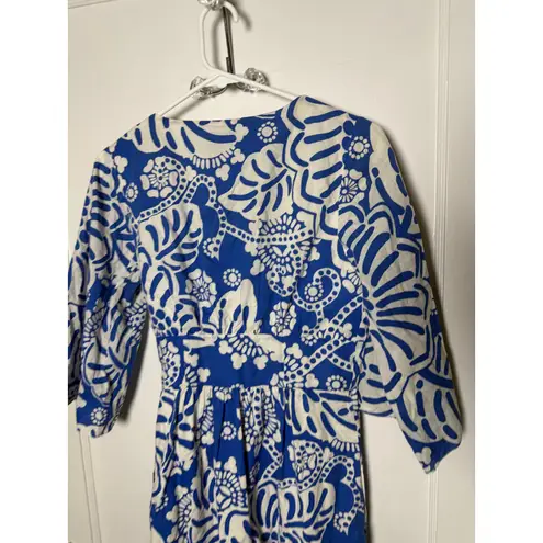 Tibi  Women's Blue White Floral Cotton Classic Chic Wrap Mini Dress Size 6