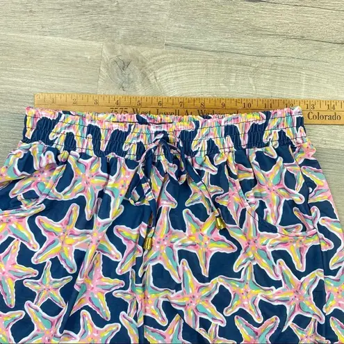 Simply Southern  Tassel Hem Starfish Print Elastic Waist Shorts Blue Pink S/M