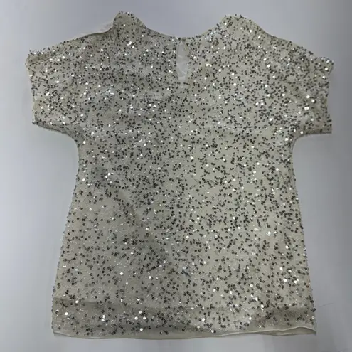 Aidan Mattox Dress Womens Size 14 White Silver Cold Shoulder Sequin Silk Party
