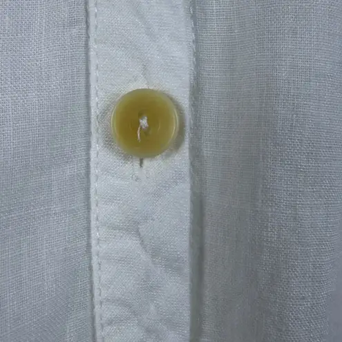 Flax Linen Tunic White Button Down Long Sleeve Collared Relaxed Coastal Chic SzL