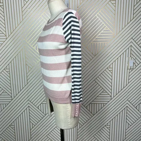 Max Mara Marica Boat Neck Striped Silk Cashmere Sweater Pink Gray Size XS