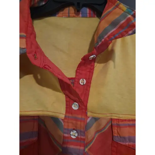 Voulez Vous 80s Womens M Rainbow Plaid Shirt Button Up Blouse, Vintage Polo USA Size M