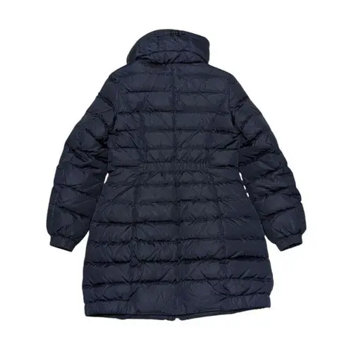 Happy Goat Lucky Down Puffer Coat Long Full Zip Belted Neckline Hooded Winter Blue Size 4