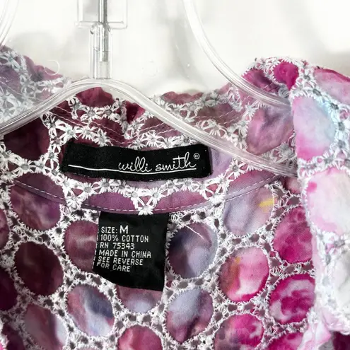 Willi Smith Medium Top Handmade Tie Dye Pink Eyelet Embroidered Cotton Boho 1687