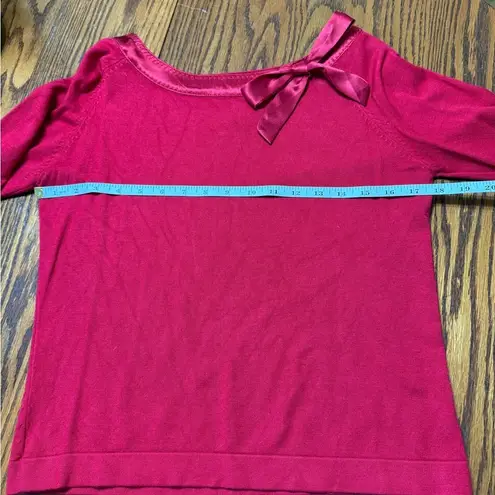 Vintage Y2K Red Knit Top With Satin Ribbon Bow & Trim Size undefined