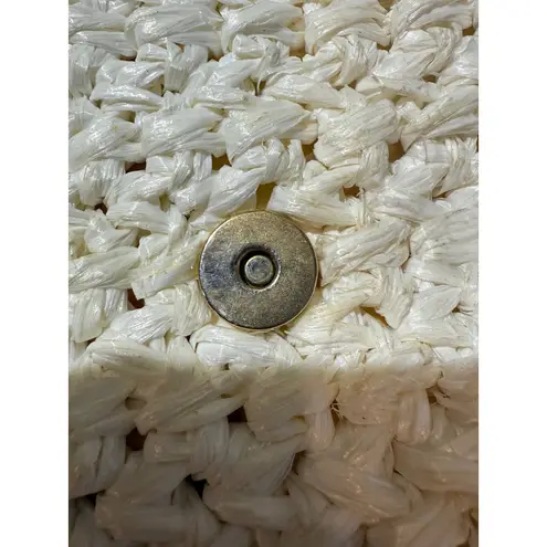 Rodo Raffia Crochet Clutch Handbag Gold Chain Tassel Ivory Evening Bag White