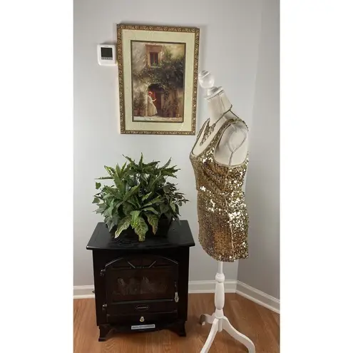 IMAGINARY VOYAGE Tank Top Large Sequin Club Sparkle Bling Party Evening Lined