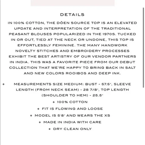 💕DOEN💕 Source Embroidered Gauze Top ~ Rust Burnt Orange XS *MissingTassle*