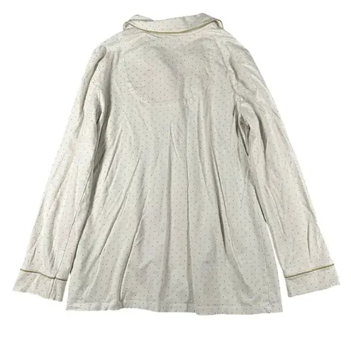 Soma Medium Ivory Gold Pin Dot Button Front Cotton Jersey Pajama Top Shirt White
