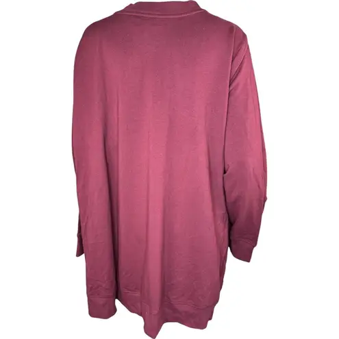 Denim & Co . Active French Terry Tunic Jacket with Ribbed Trim Dark Cherry 3Xd