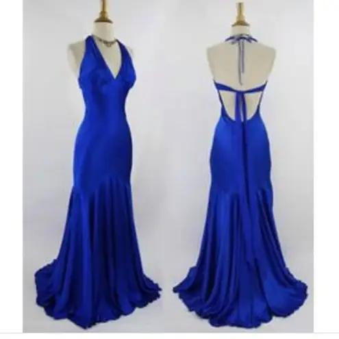 Cache  Blue Silk Mermaid Pageant Prom Gown Dress