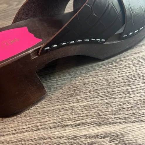 Swedish Hasbeens Wooden Slip-On Platform Sandal - Annette High Brown Croc