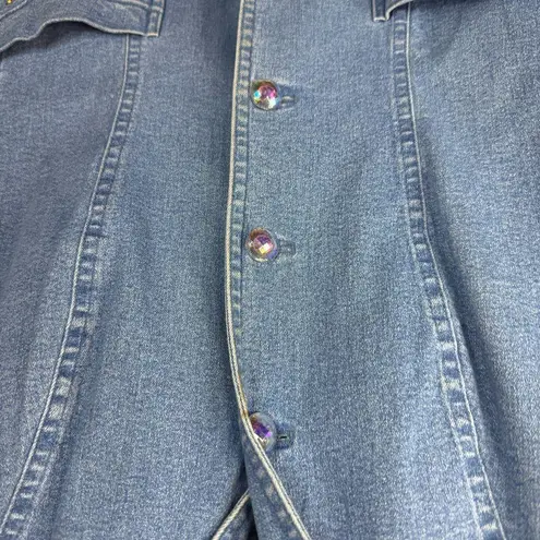 Escada Fitted Denim Blazer Jacket with Embroidery/Rhinestones Size 42 Blue US 12